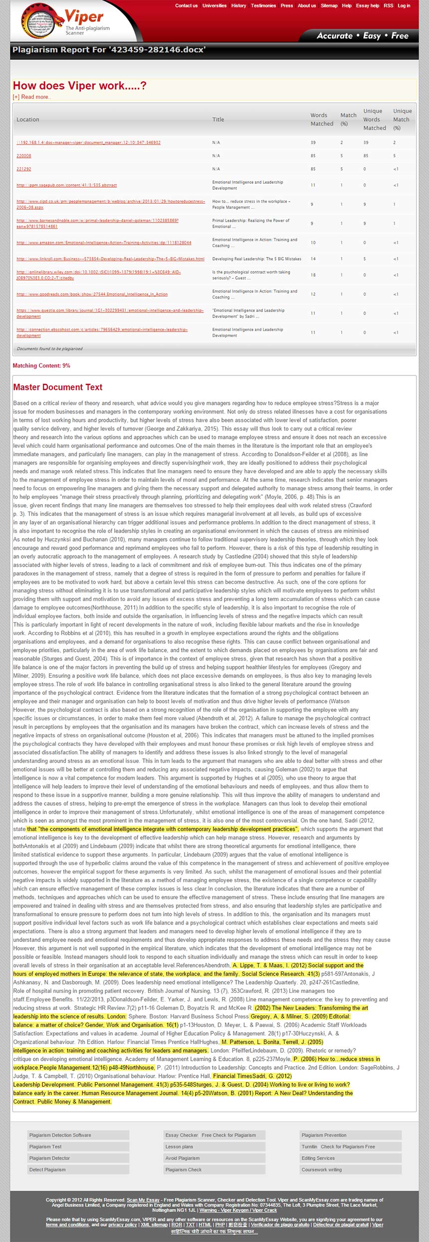 Viper Plagiarism Report